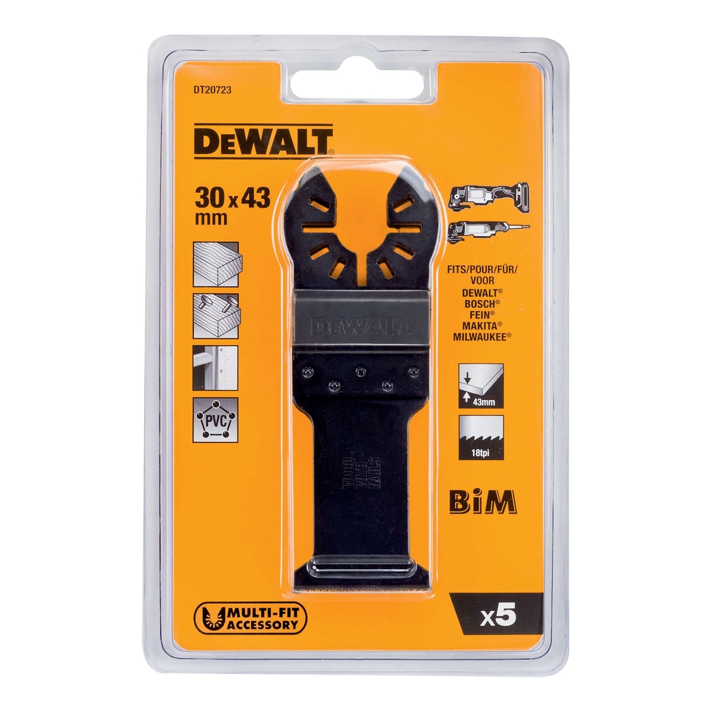 Jeu de 5 lames 30 x 43 mm BiM pour multi-cutter - DT20723-QZ - DEWALT