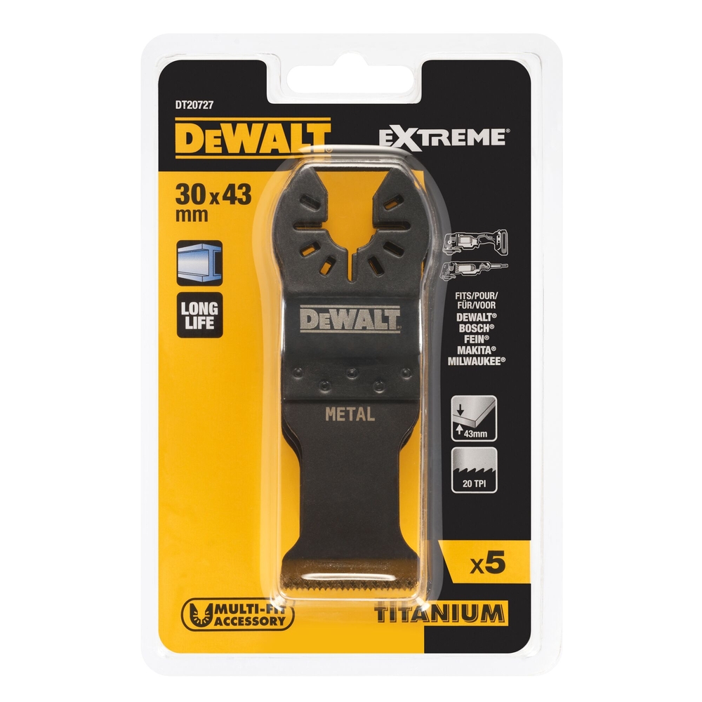 Jeu de 5 lames 30 x 43 mm multi-cutter pour découpe de métal - DT20727-QZ - DEWALT