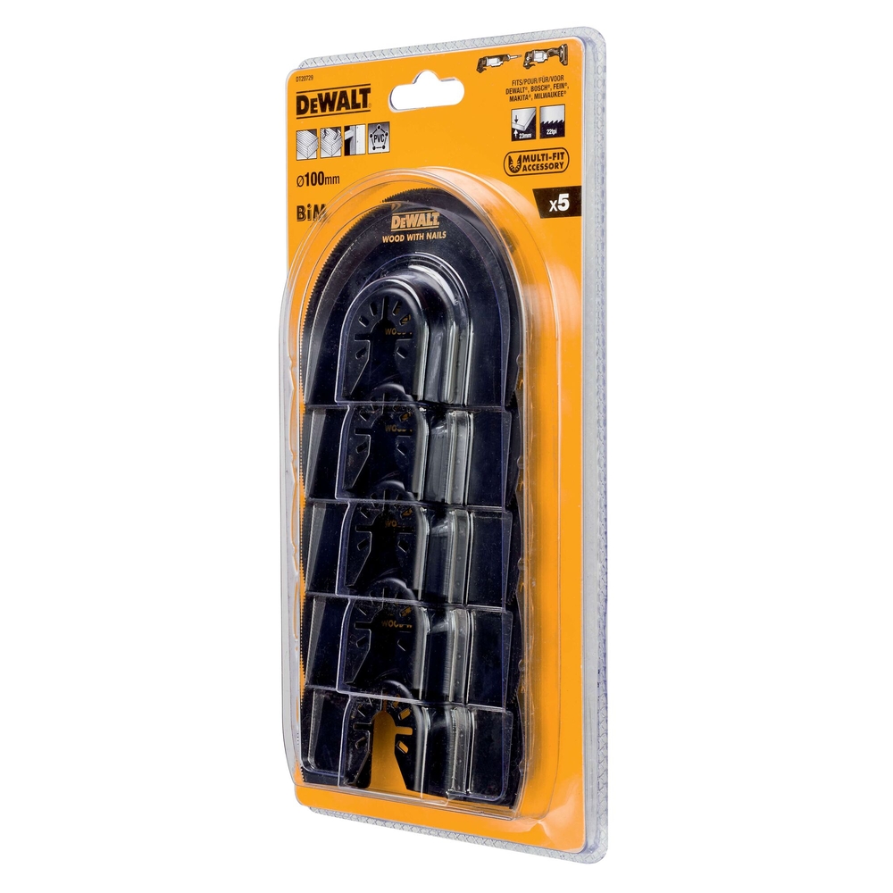 Jeu de 5 lames Ø100 mm BiM semi circulaire moyeu déporté pour multi-cutter - DT20729-QZ - DEWALT