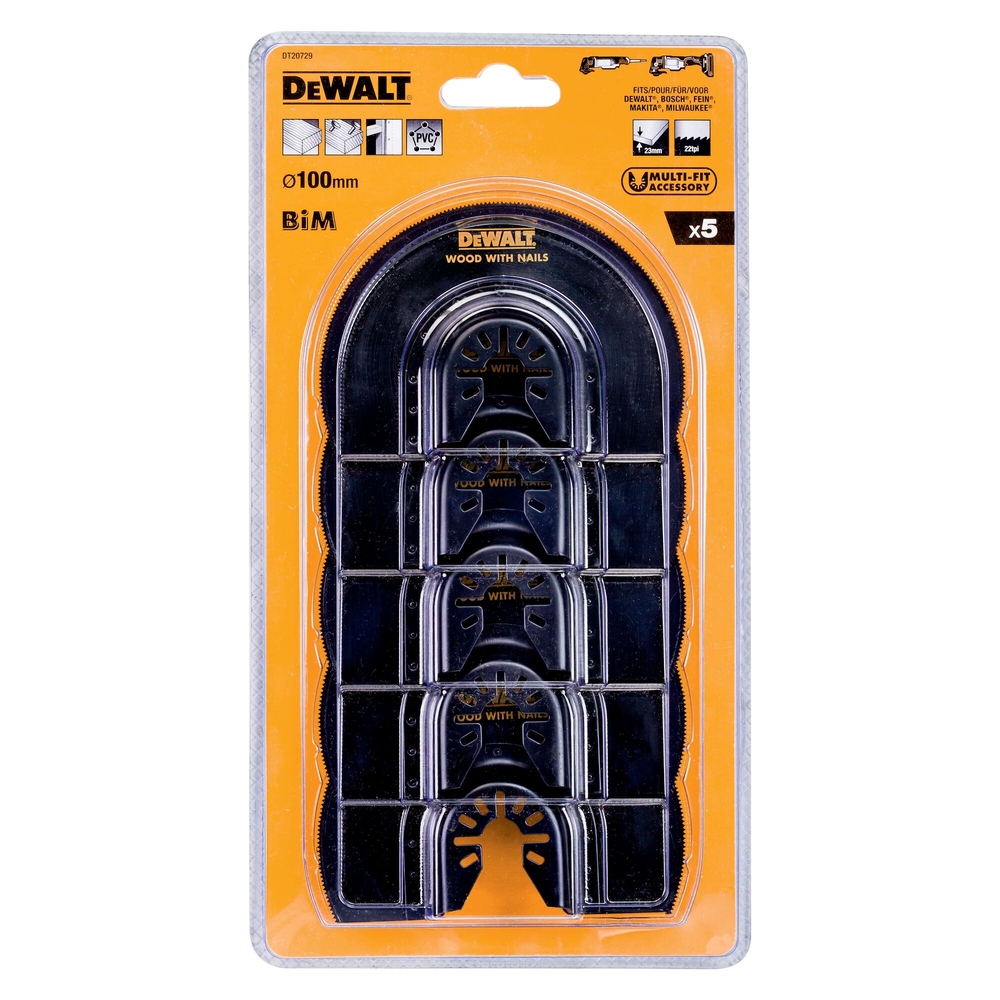 Jeu de 5 lames Ø100 mm BiM semi circulaire moyeu déporté pour multi-cutter - DT20729-QZ - DEWALT