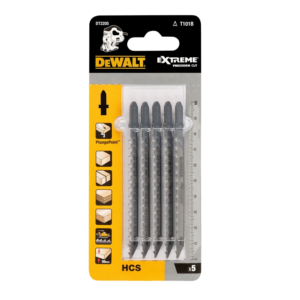 Lame scie sauteuse XPC denture rectifiée HCS profondeur de coupe <30mm attache T - DT2205-QZ - DEWALT