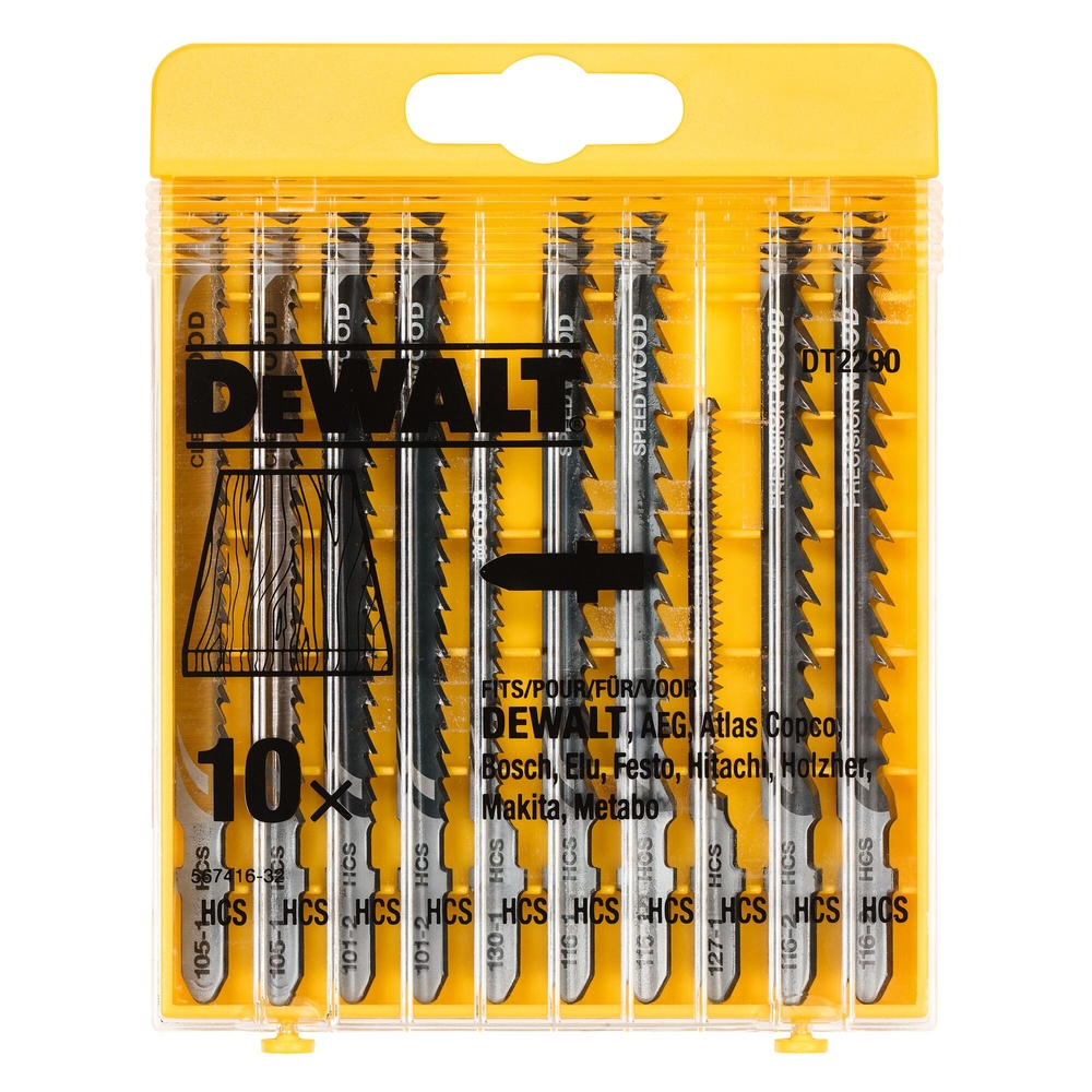 Coffret de 10 lames de scie sauteuse bois attache en T - DT2290-QZ - DEWALT