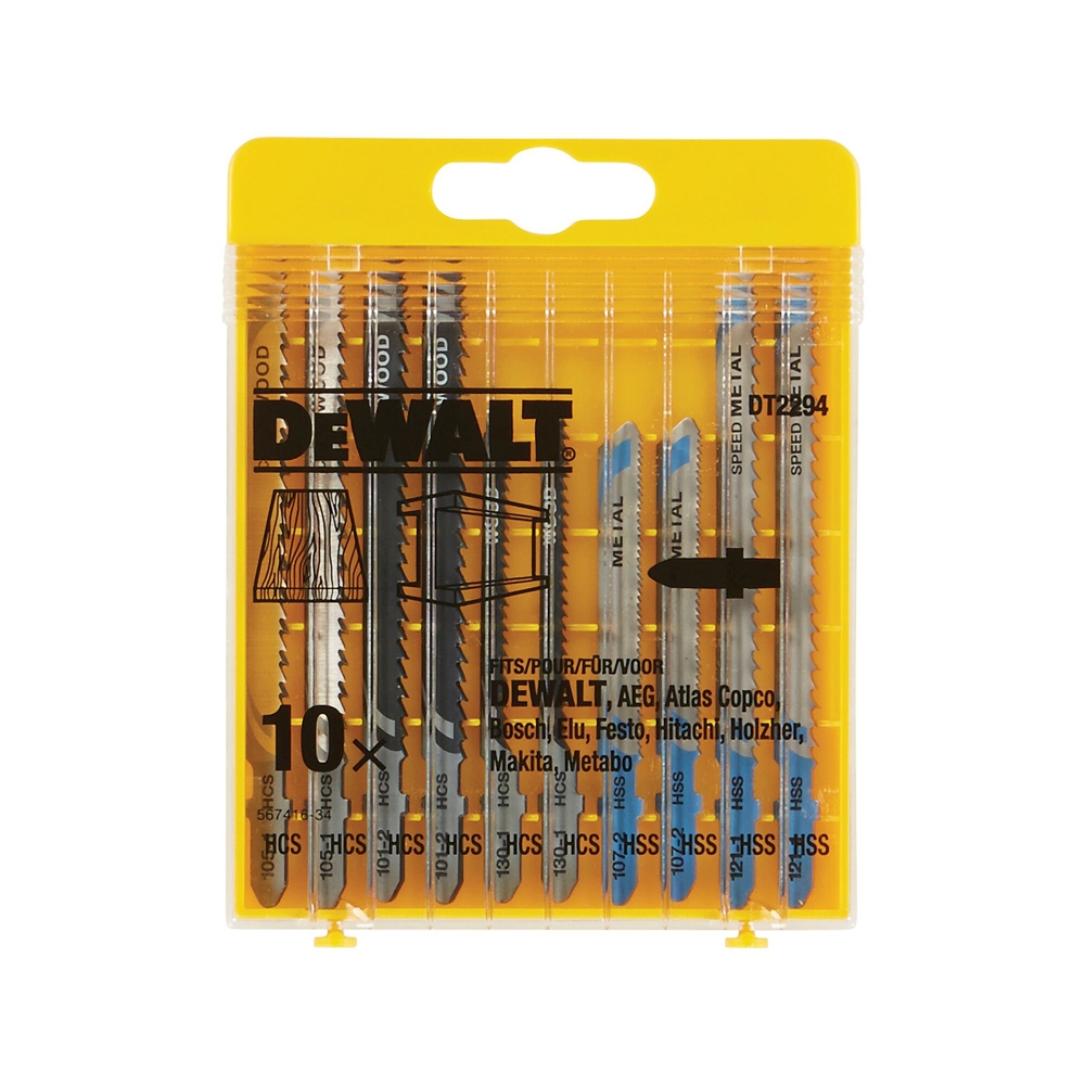 Coffret de 10 lames de scie sauteuse bois et métal attache en T - DT2294-QZ - DEWALT