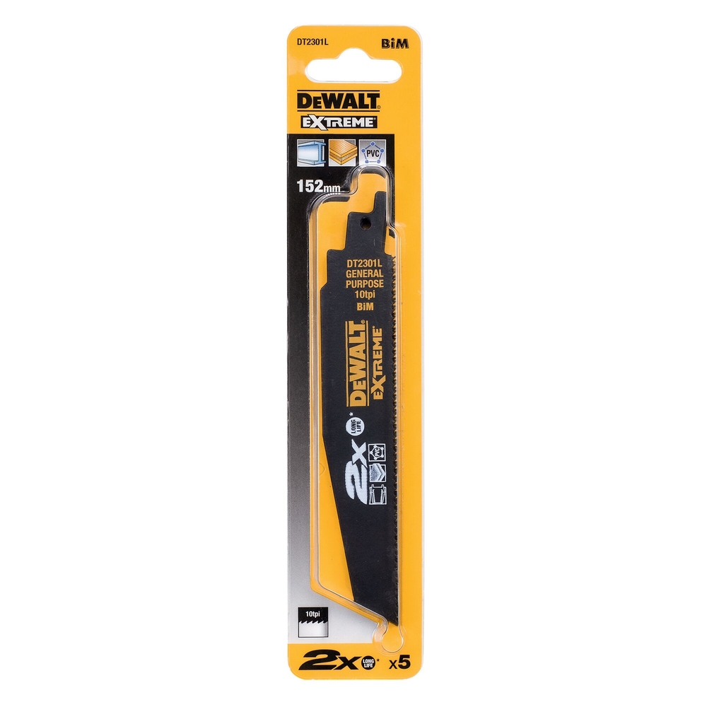 Lame de scie sabre BiM 2X Long Life pour la coupe du bois et métal 152 mm - DT2301L-QZ - DEWALT