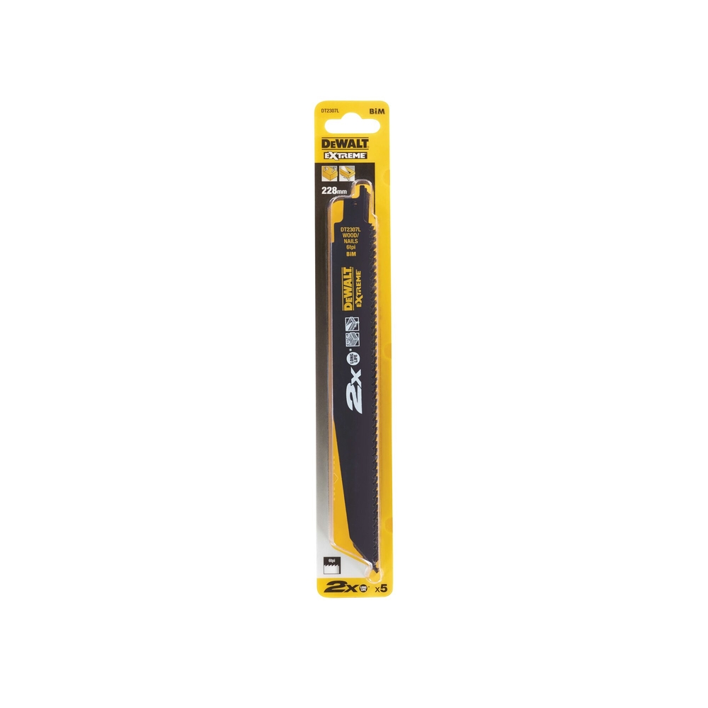 Lame de scie sabre BiM 2X Long Life pour la coupe du bois avec clous 228 mm - DT2307L-QZ - DEWALT