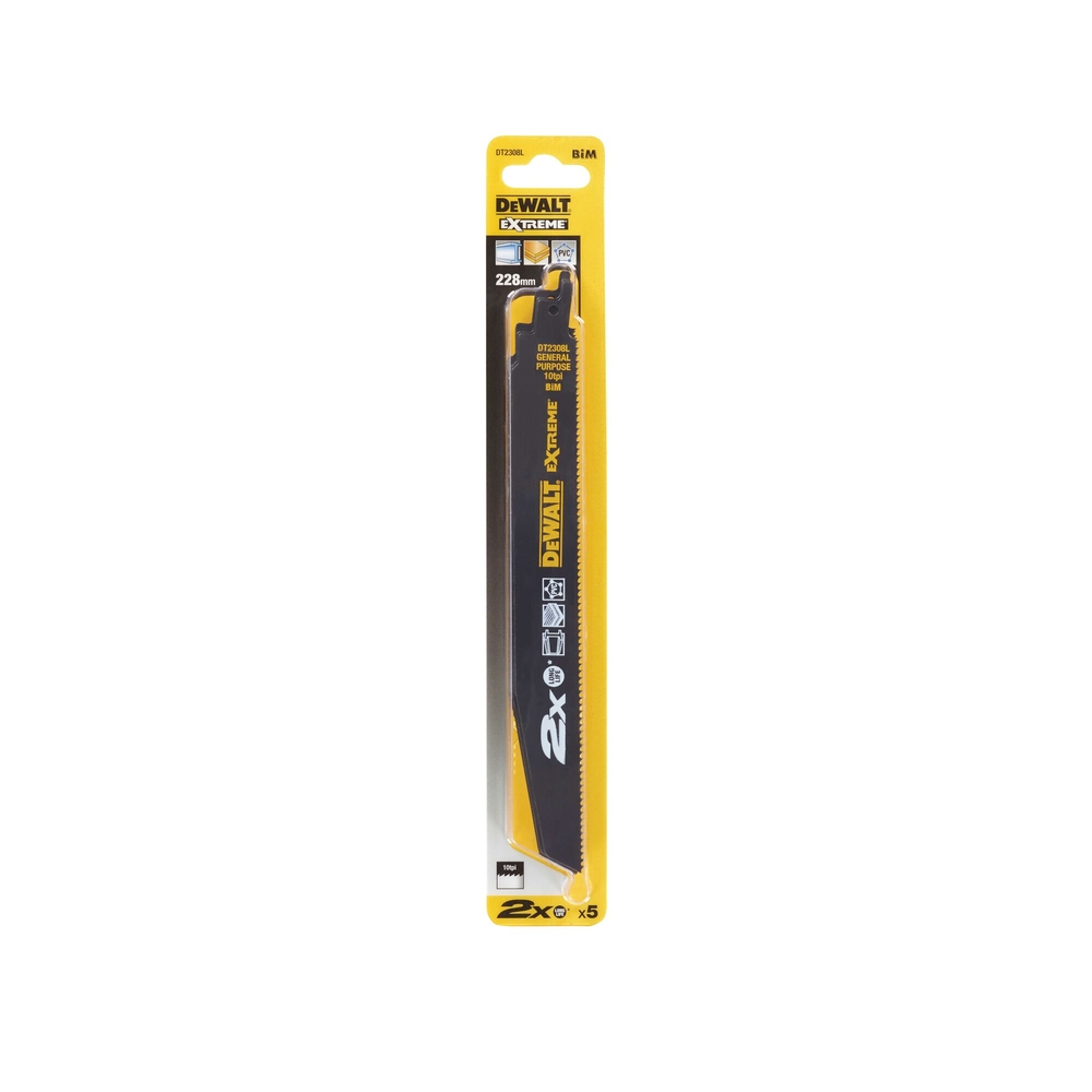 Lame de scie sabre BiM 2X Long Life pour la coupe du bois et métal 228 mm - DT2308L-QZ - DEWALT