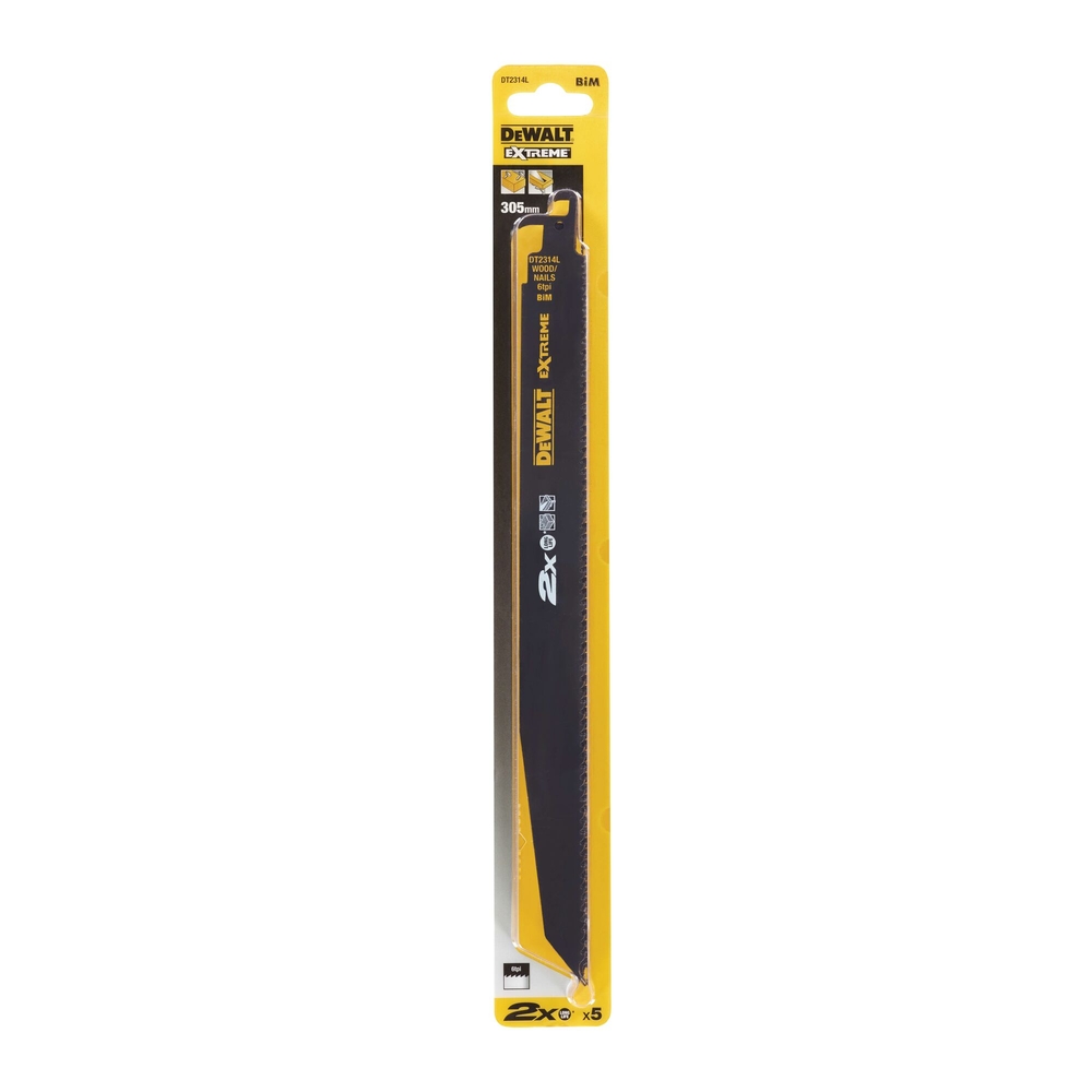 Lame de scie sabre BiM 2X Long Life pour la coupe du bois avec clous 305 mm - DT2314L-QZ - DEWALT