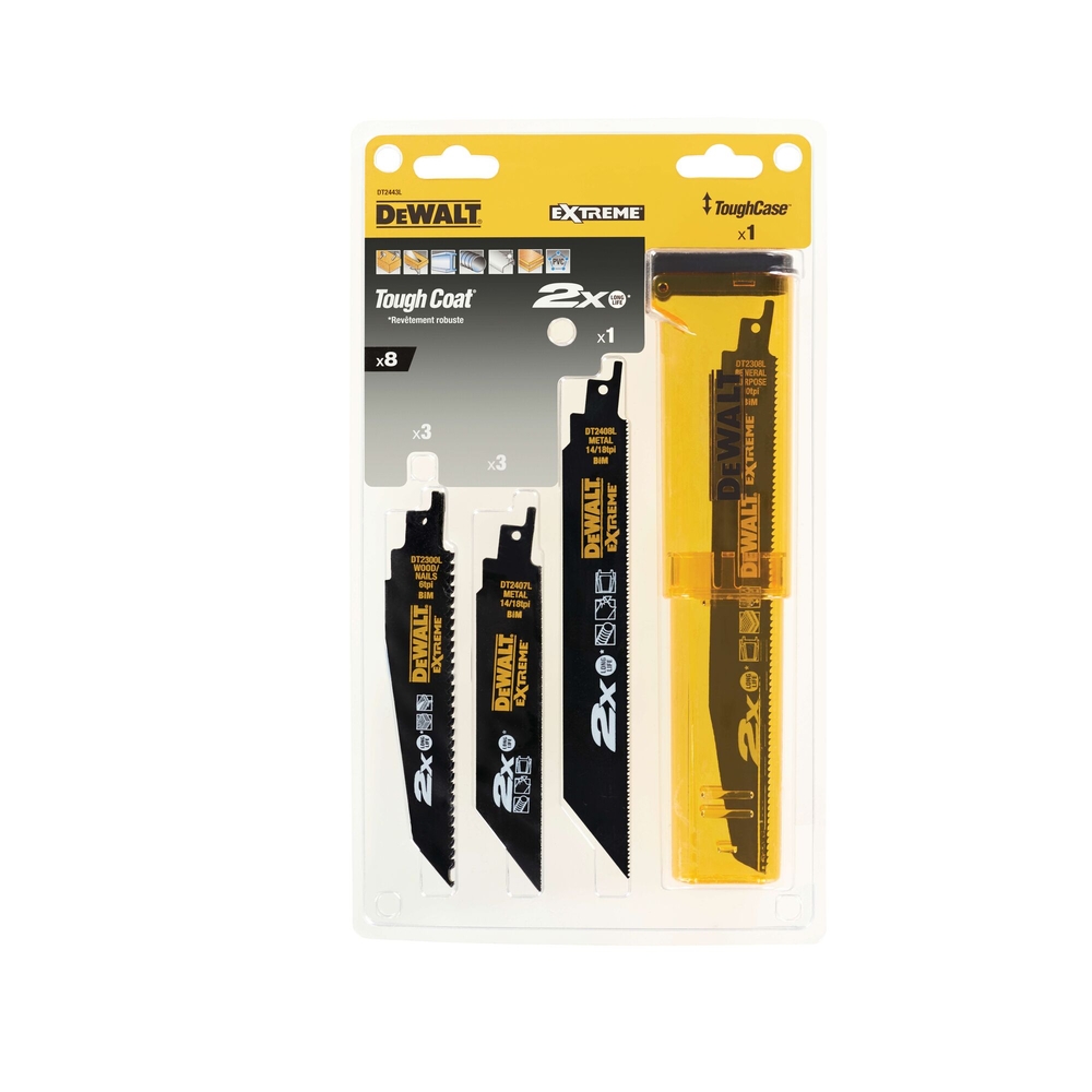 Coffret de 8 lames pour scie sabre + boite de rangement - DT2443L-QZ - DEWALT