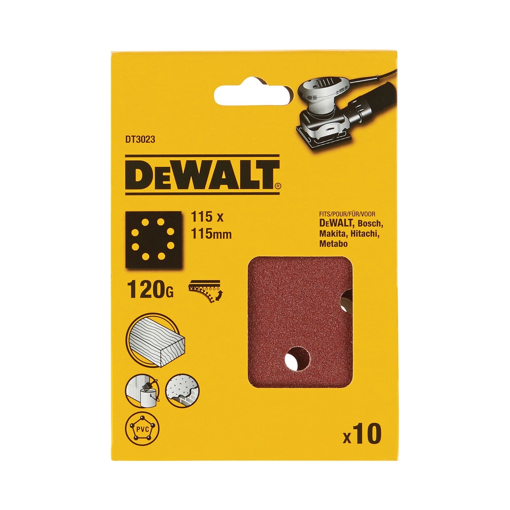 1/4 feuille abrasive pour ponceuses vibrantes grain 120-8 perforations 115x115mm - DT3023-QZ - DEWALT