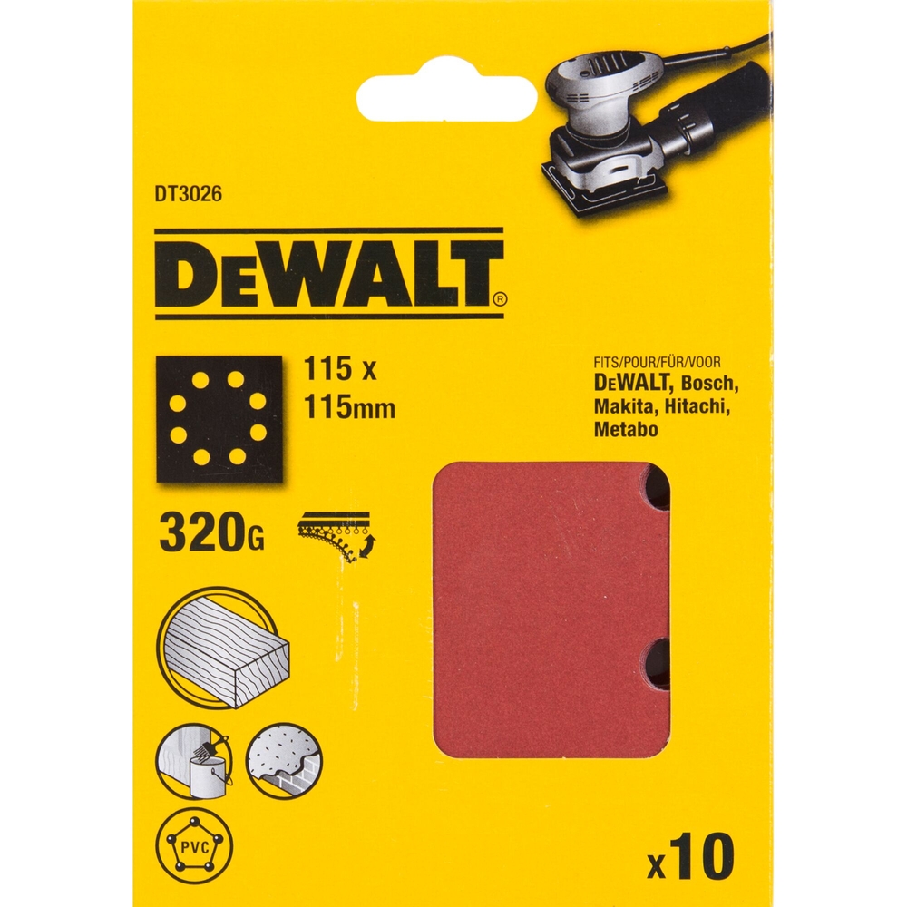 1/4 feuille abrasive pour ponceuses vibrantes grain 320-8 perforations 115x115mm - DT3026-QZ - DEWALT
