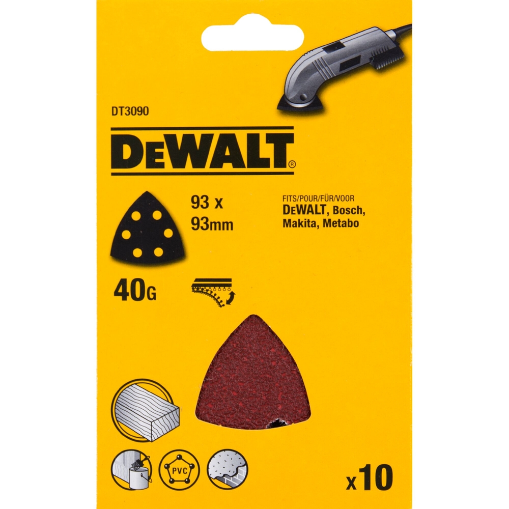 Abrasif velcro pour ponceuses delta velcro grain 40 - 6 perforations 93 x 93 mm - DT3090-QZ - DEWALT