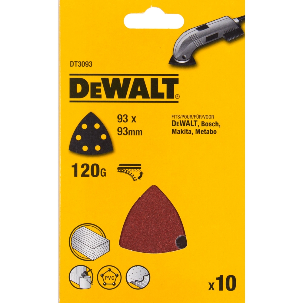 Abrasif velcro pour ponceuses delta velcro grain 120 - 6 perforations 93 x 93 mm - DT3093-QZ - DEWALT