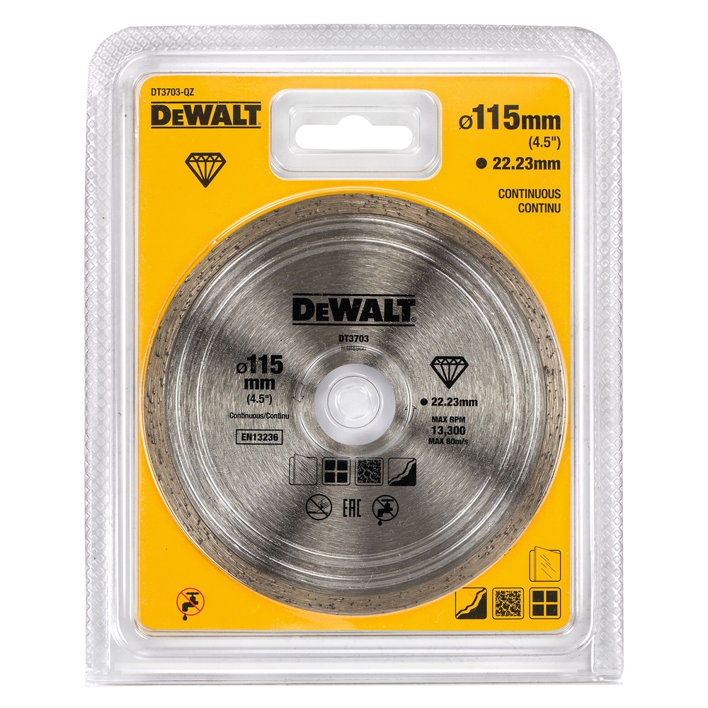 Disque à jante continue pour béton / brique / pierre 115 x 22,2 mm - DT3703-QZ - DEWALT