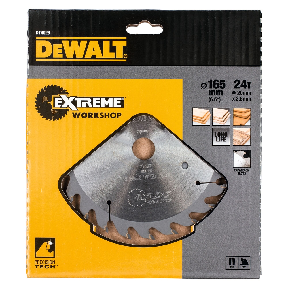 Lame de scie circulaire 160x20 mm, 24 dents, ATB/tronçonnage, angle d'attaque 25 - DT4026-QZ - DEWALT