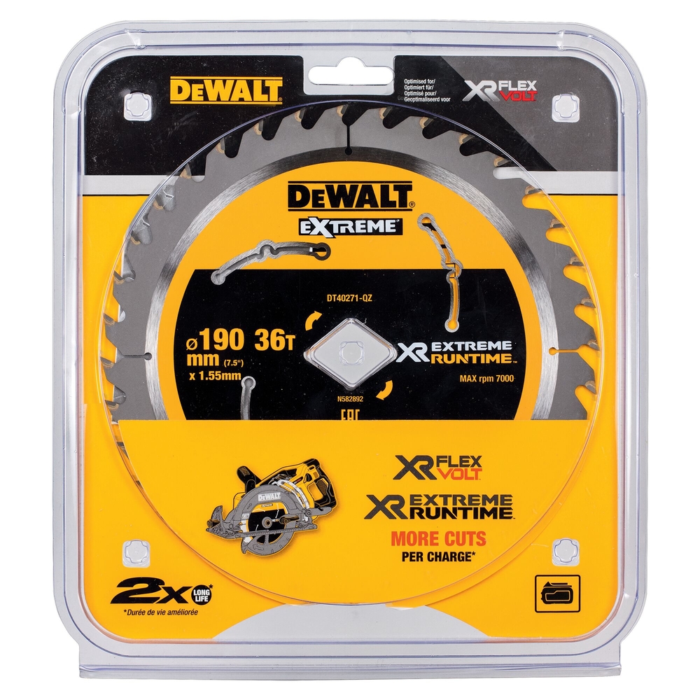 Lame de scie circulaire portative carbure XR Runtime 190 mm, 36 dents - DT40271-QZ - DEWALT