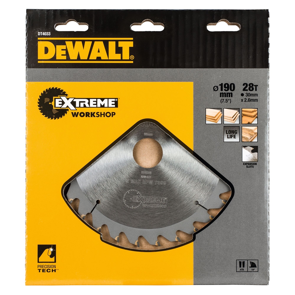 Lame de scie circulaire 190x30 mm, 28 dents, ATB/tronçonnage, angle d'attaque 25 - DT4033-QZ - DEWALT