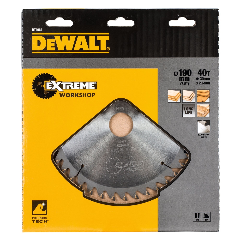Lame de scie circulaire 190 x 30mm, 40 dents, ATB/coupe fine, angle d'attaque 10 - DT4064-QZ - DEWALT