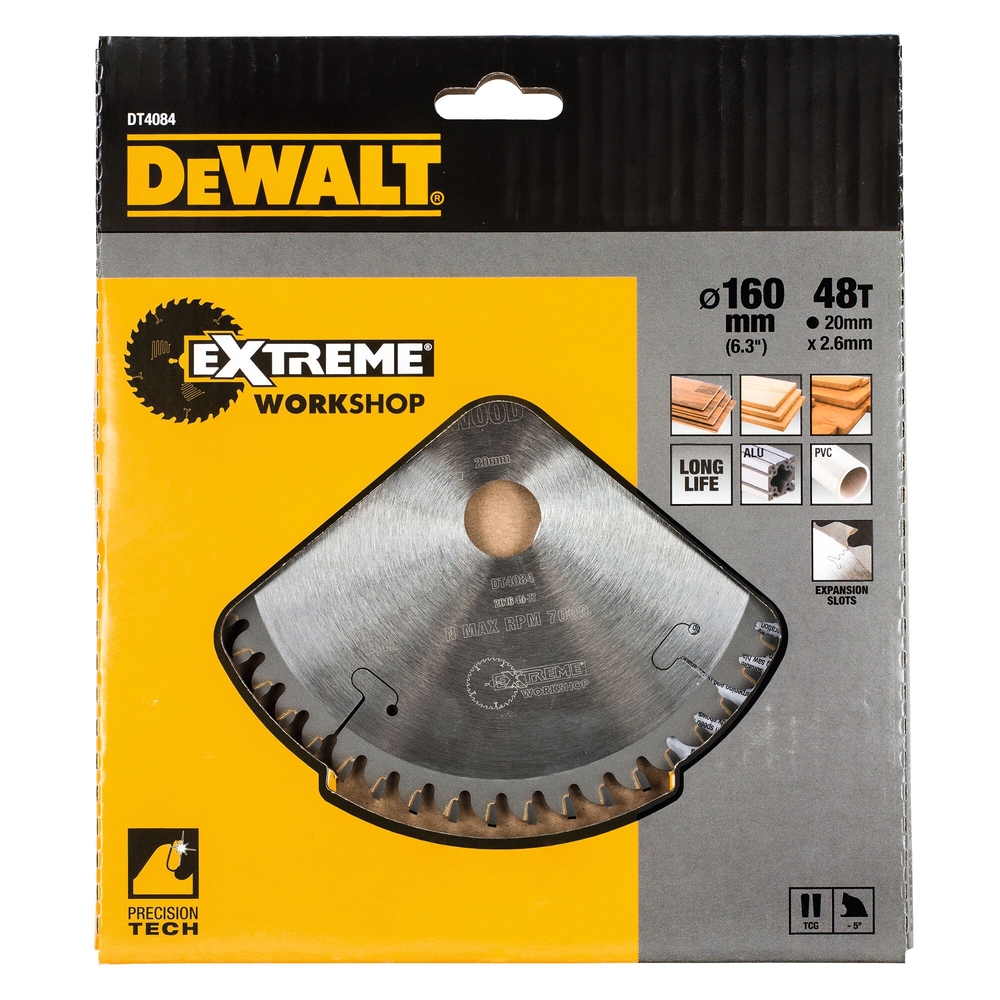 Lame scie circulaire 160x20mm, 48 dents, ATB/coupe très fine, angle d'attaque -5 - DT4084-QZ - DEWALT