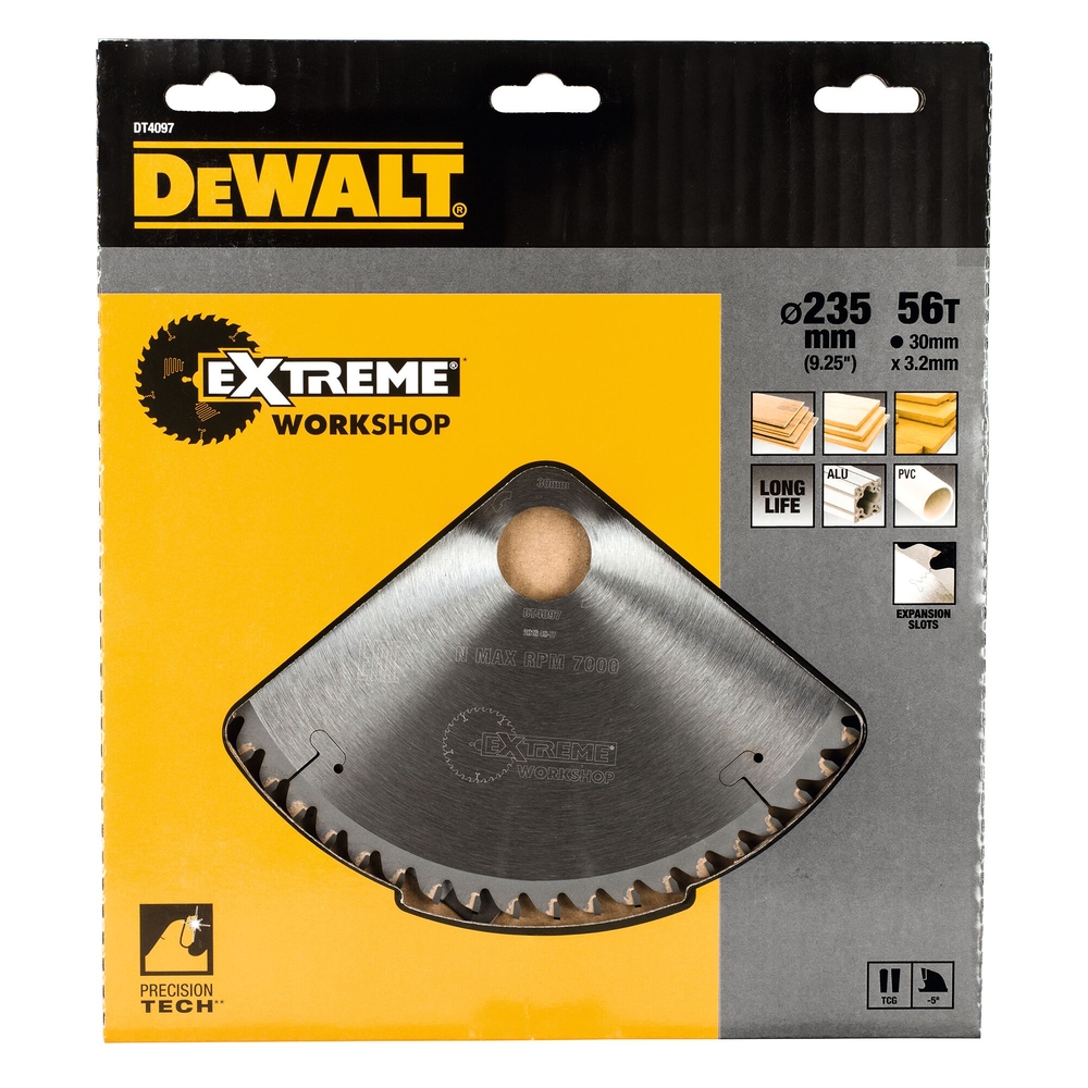 Lame scie circulaire 235x30mm, 56 dents, TCG/coupe très fine, angle d'attaque -5 - DT4097-QZ - DEWALT
