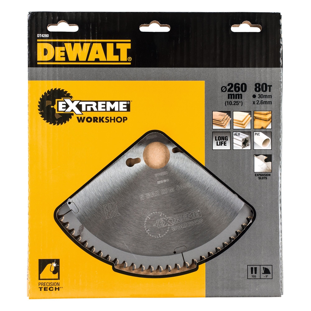 Lame de scie circulaire stationnaire Extreme Workshop 260 x 30 mm, 80 dents - DT4280-QZ - DEWALT