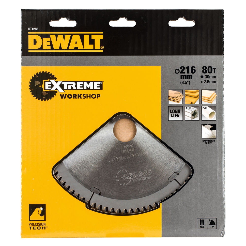 Lame de scie circulaire 216 x 30 mm, 80 dents, TCG, angle d'attaque -5 - DT4286-QZ - DEWALT