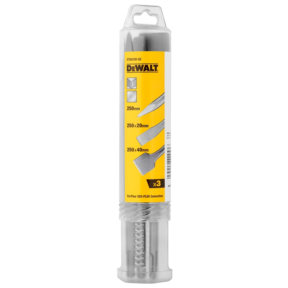 Pack de deux burins plats 250x20 mm et 250x40 mm et d'une pointe 250 mm SDS-Plus - DT60330-QZ - DEWALT