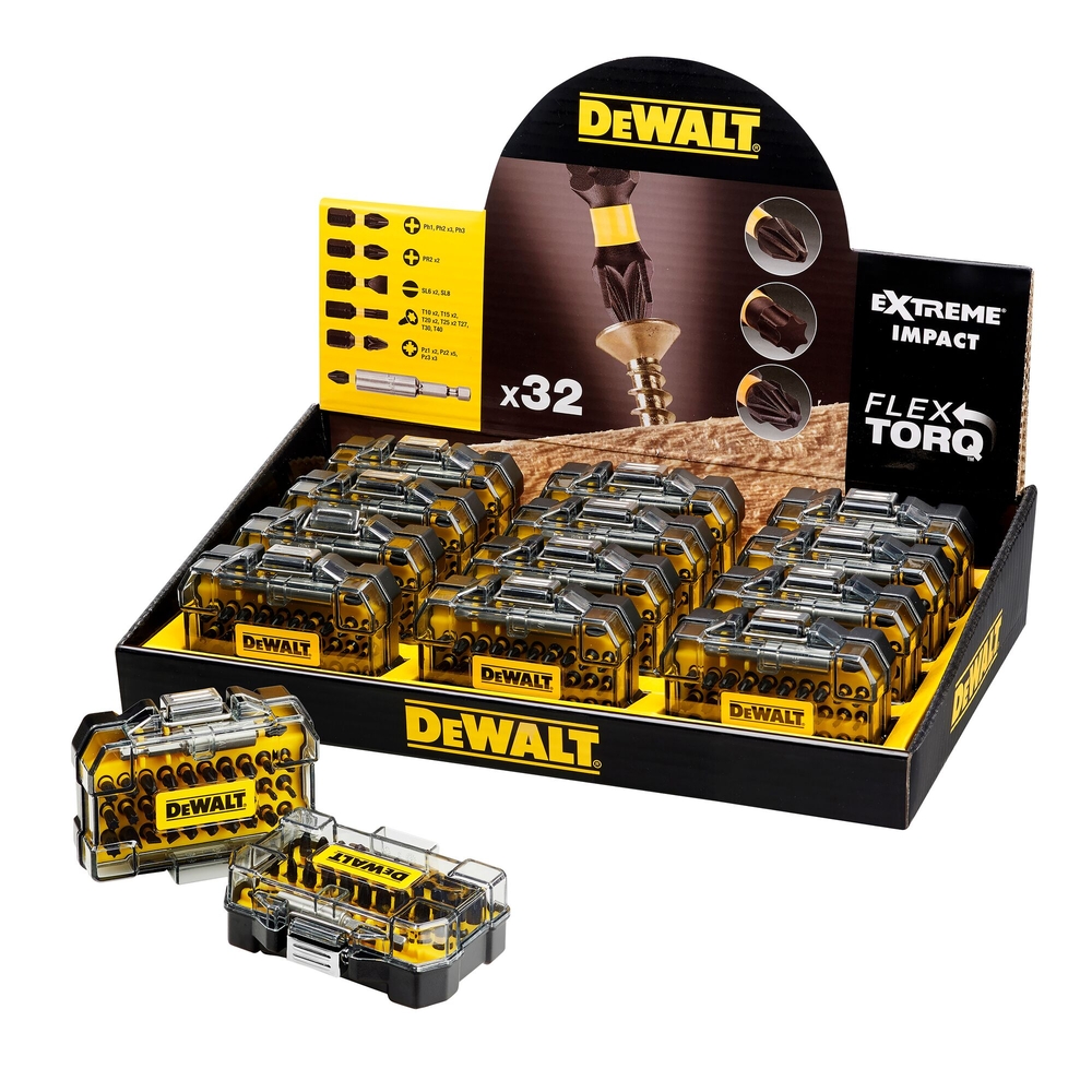 Présentoir de 12 coffrets de 32 pièces avec embouts de vissage impact-torsion - DT70523TM-QZ - DEWALT