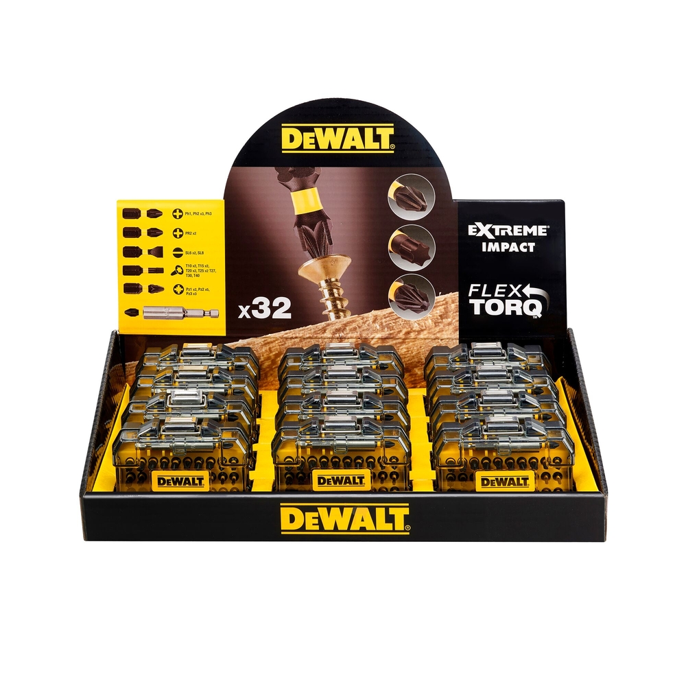 Présentoir de 12 coffrets de 32 pièces avec embouts de vissage impact-torsion - DT70523TM-QZ - DEWALT