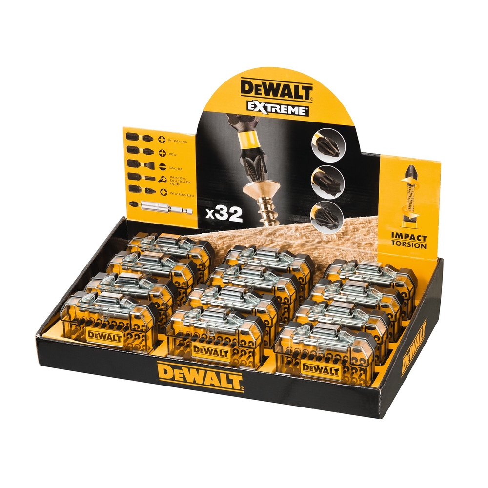 Présentoir de 12 coffrets de 32 pièces avec embouts de vissage impact-torsion - DT70523TM-QZ - DEWALT