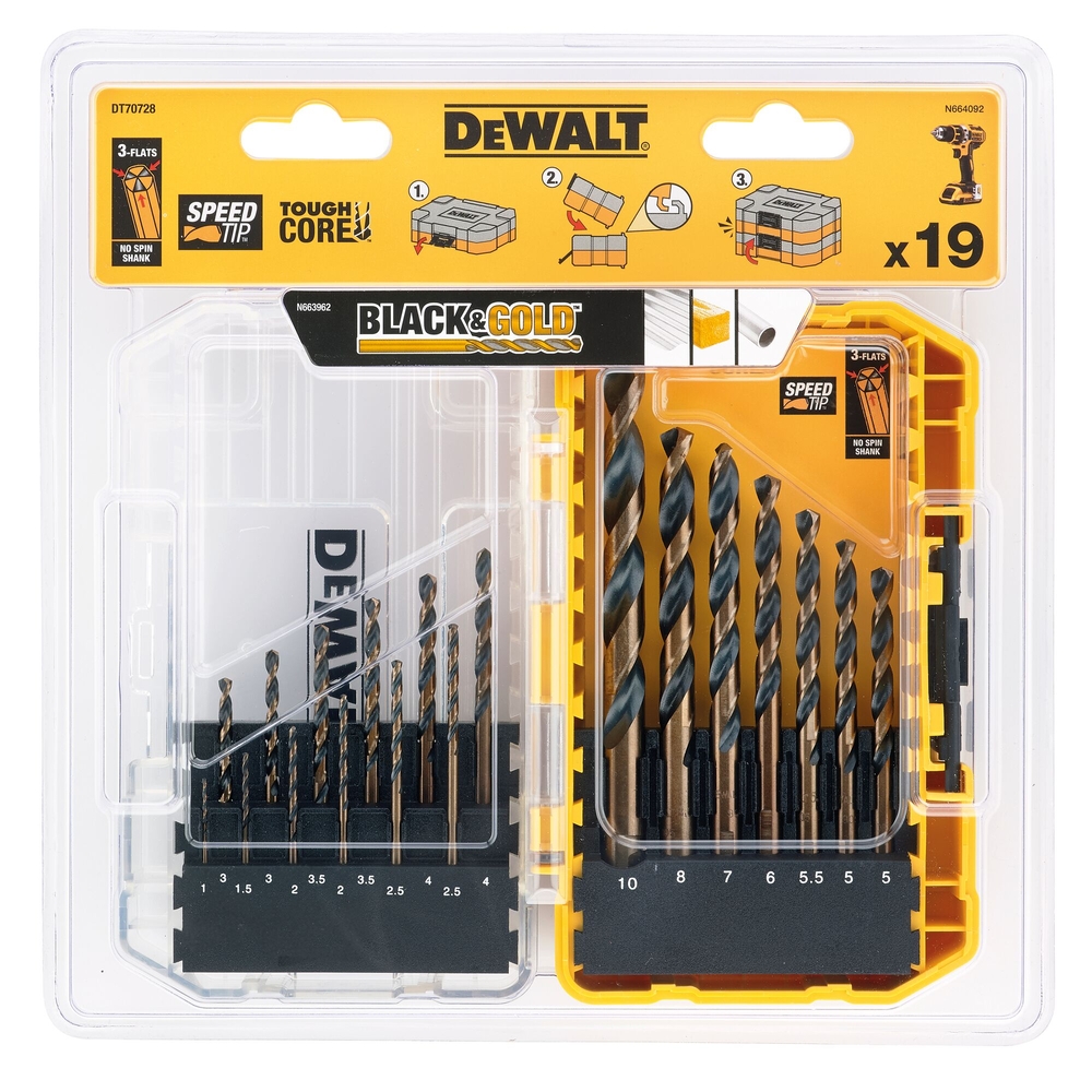 Coffret Black&Gold 19 pièces - forets HSS-R - DT70728-QZ - DEWALT