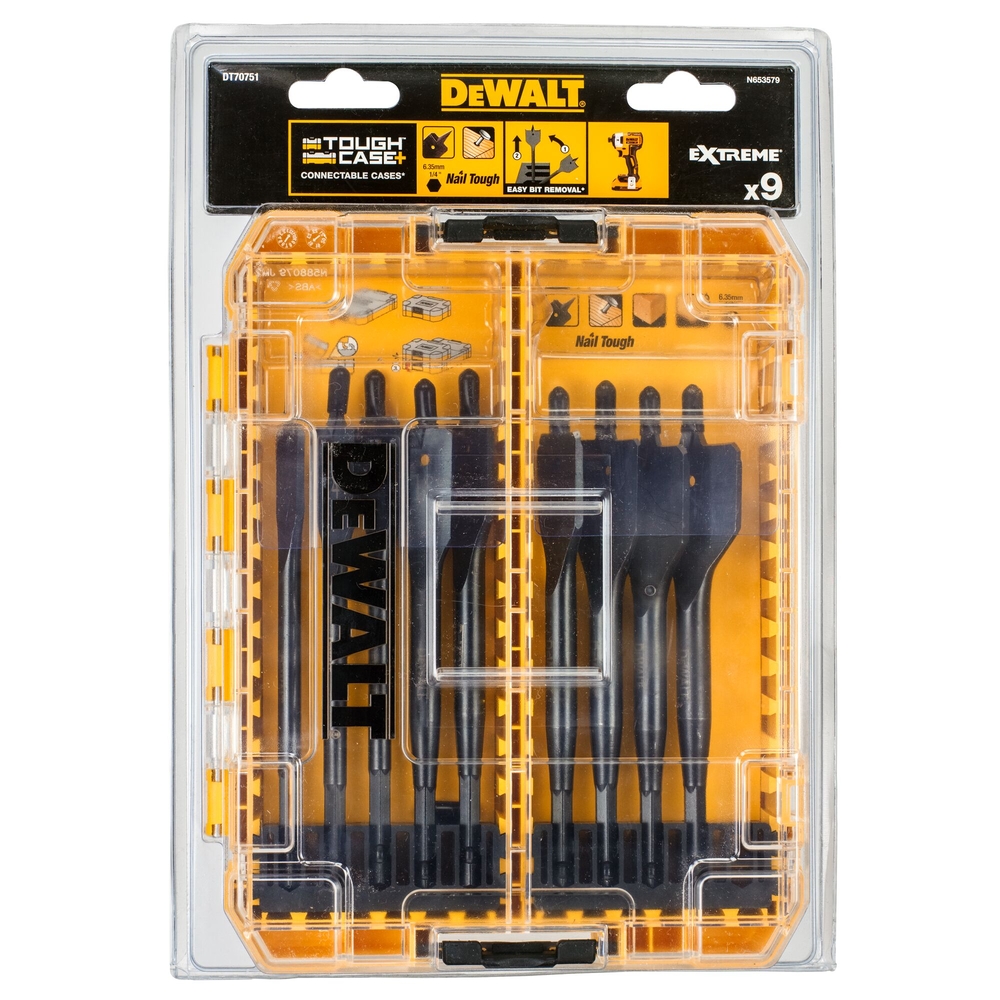 Moyen Coffret TOUGHCASE bois Extreme 9 pièces mèches plates - DT70751-QZ - DEWALT