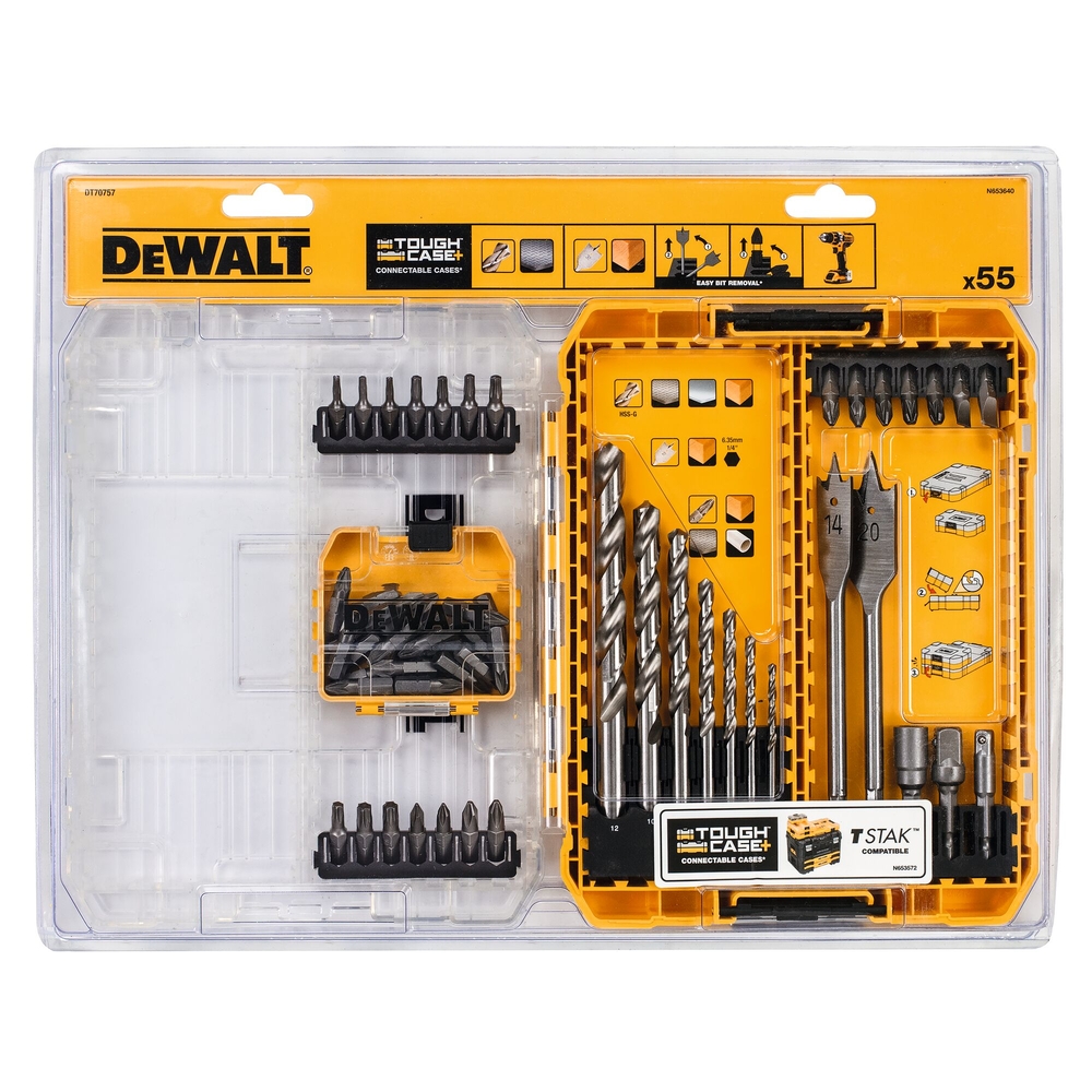 Moyen Coffret TOUGHCASE bois et métal 55 pièces - DT70757-QZ - DEWALT