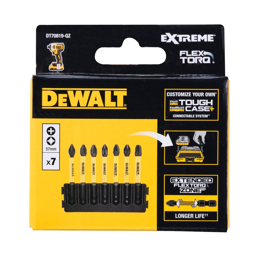 Barrette de 7 embouts de vissage Phillips/Pozidriv Flextorq 57 mm - DT70819-QZ - DEWALT