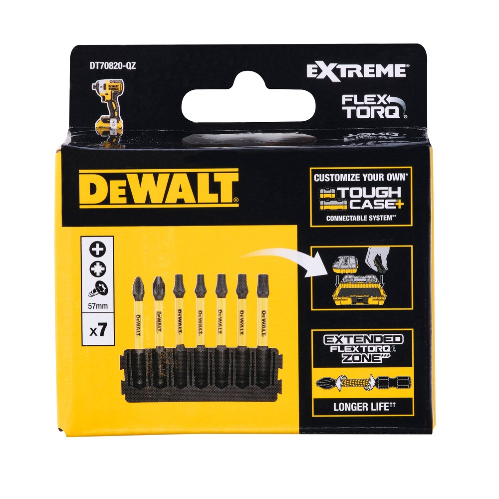 Barrette de 7 embouts de vissage Phillips/Pozidriv/Torx Flextorq 57 mm - DT70820-QZ - DEWALT