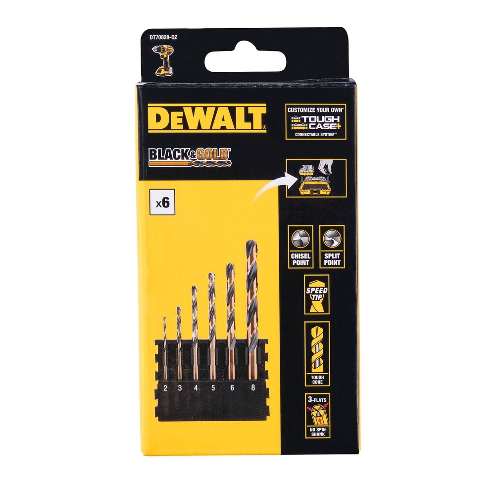 Barrette de 6 forets métal Black&Gold Ø 2 mm / 3 mm / 4 mm / 5 mm / 6 mm / 8 mm - DT70828-QZ - DEWALT