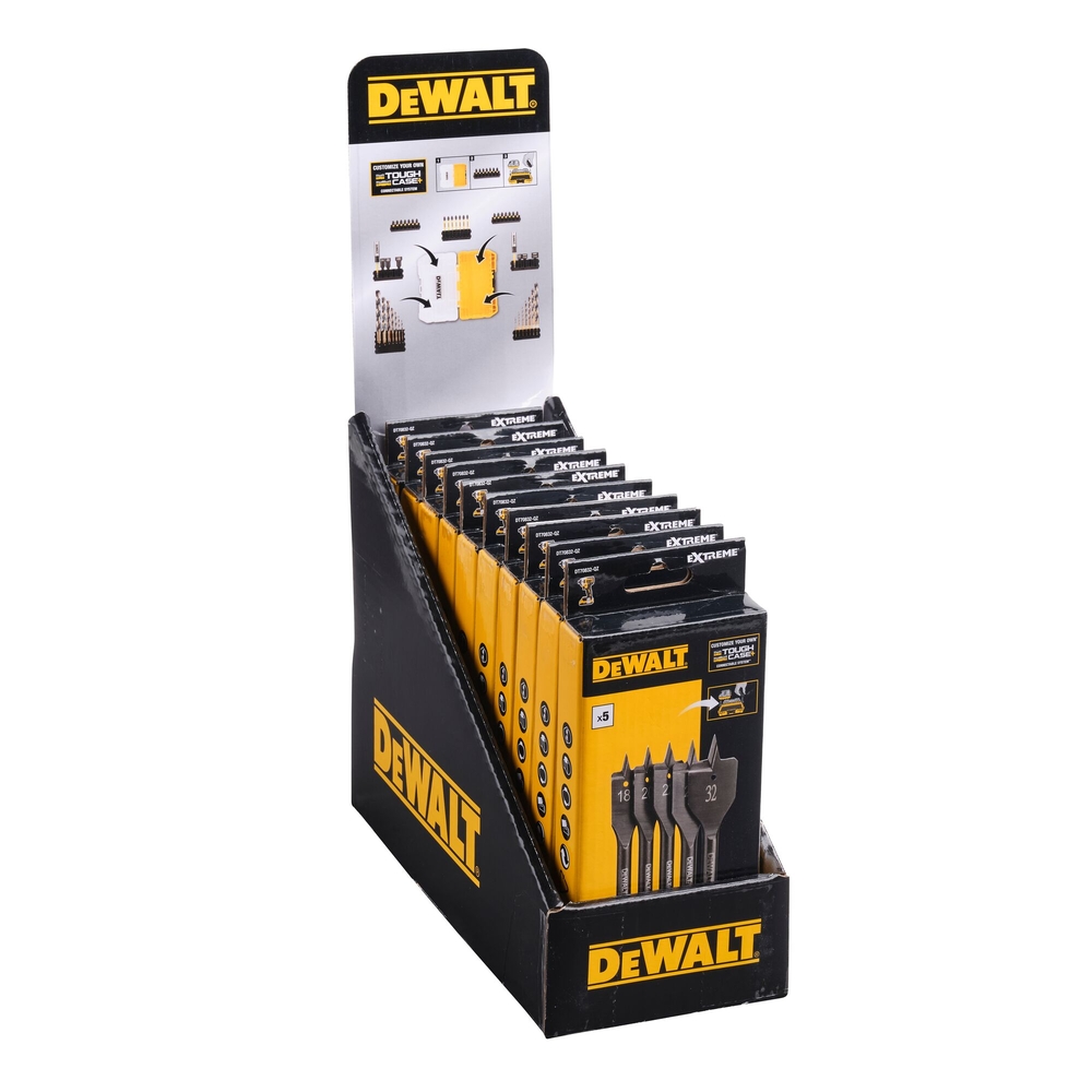 Barrette de 5 mèches à bois plates Ø 18 mm / 20 mm / 22 mm / 25 mm / 32 mm - DT70832-QZ - DEWALT