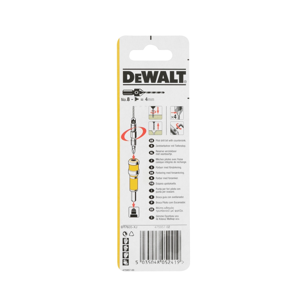 Mèche pilote et fraise à chanfreiner Tourn&Visse taille n°8  - DT7605-XJ - DEWALT