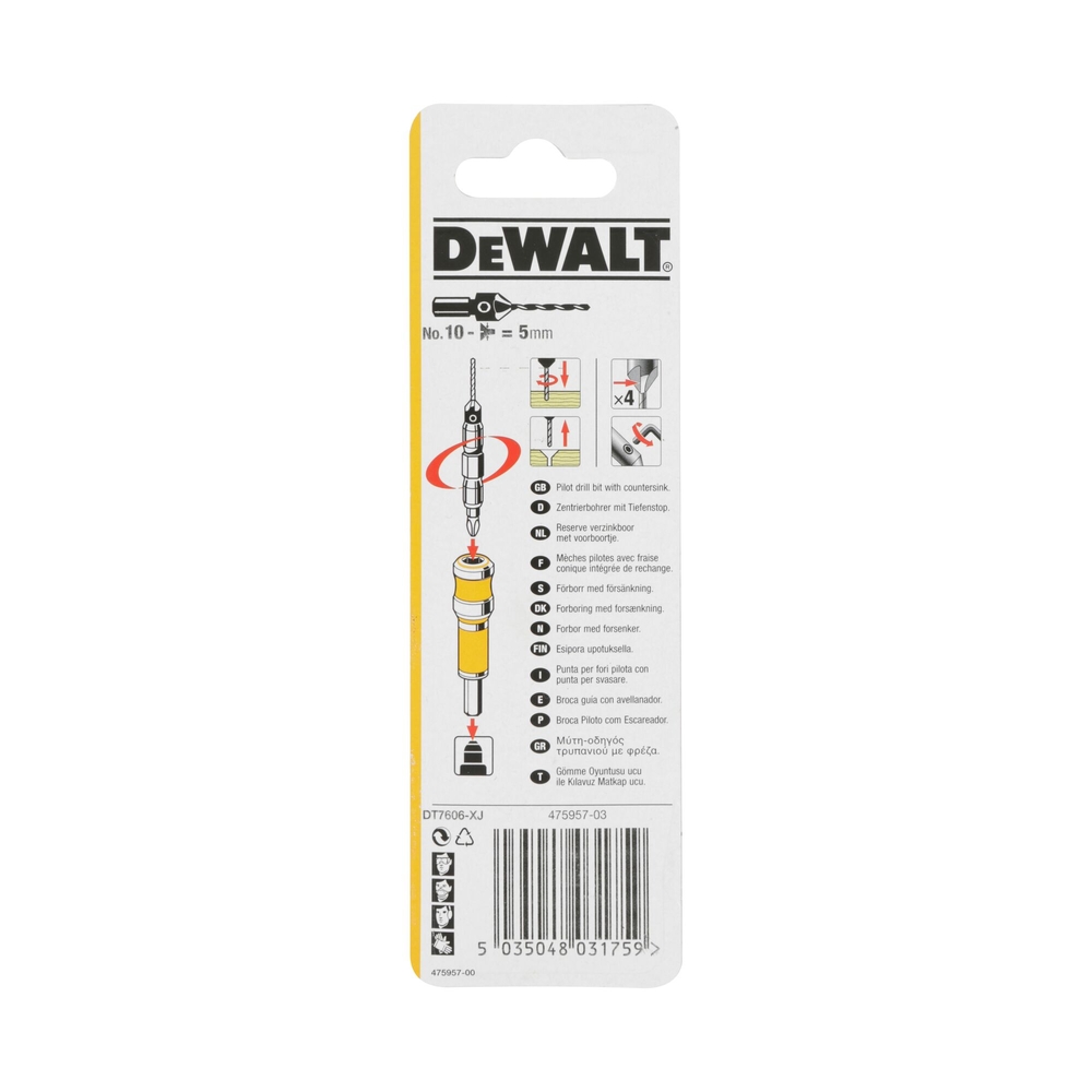 Mèche pilote et fraise à chanfreiner Tourn&Visse taille n°10  - DT7606-XJ - DEWALT