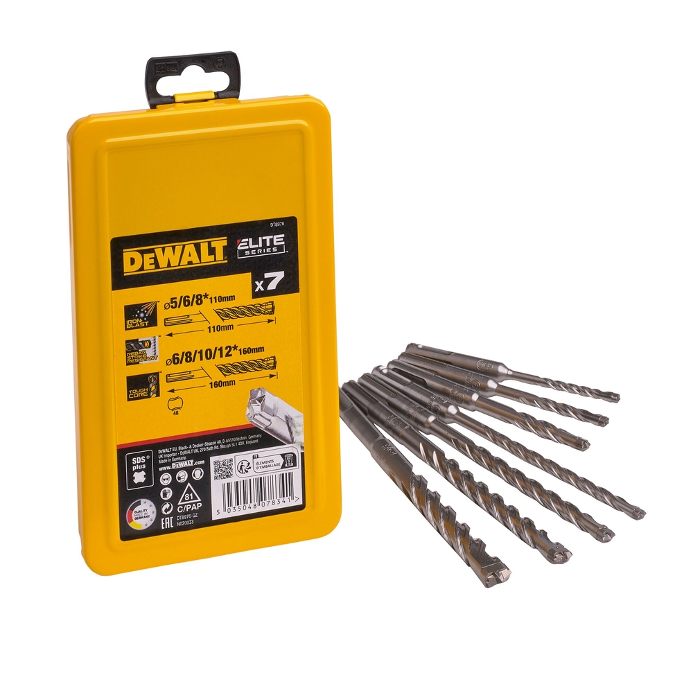 Coffret de 7 forets SDS-Plus carbure XLR diamètre : 5, 6 (x2), 8 (x2), 10, 12 mm - DT8976-QZ - DEWALT