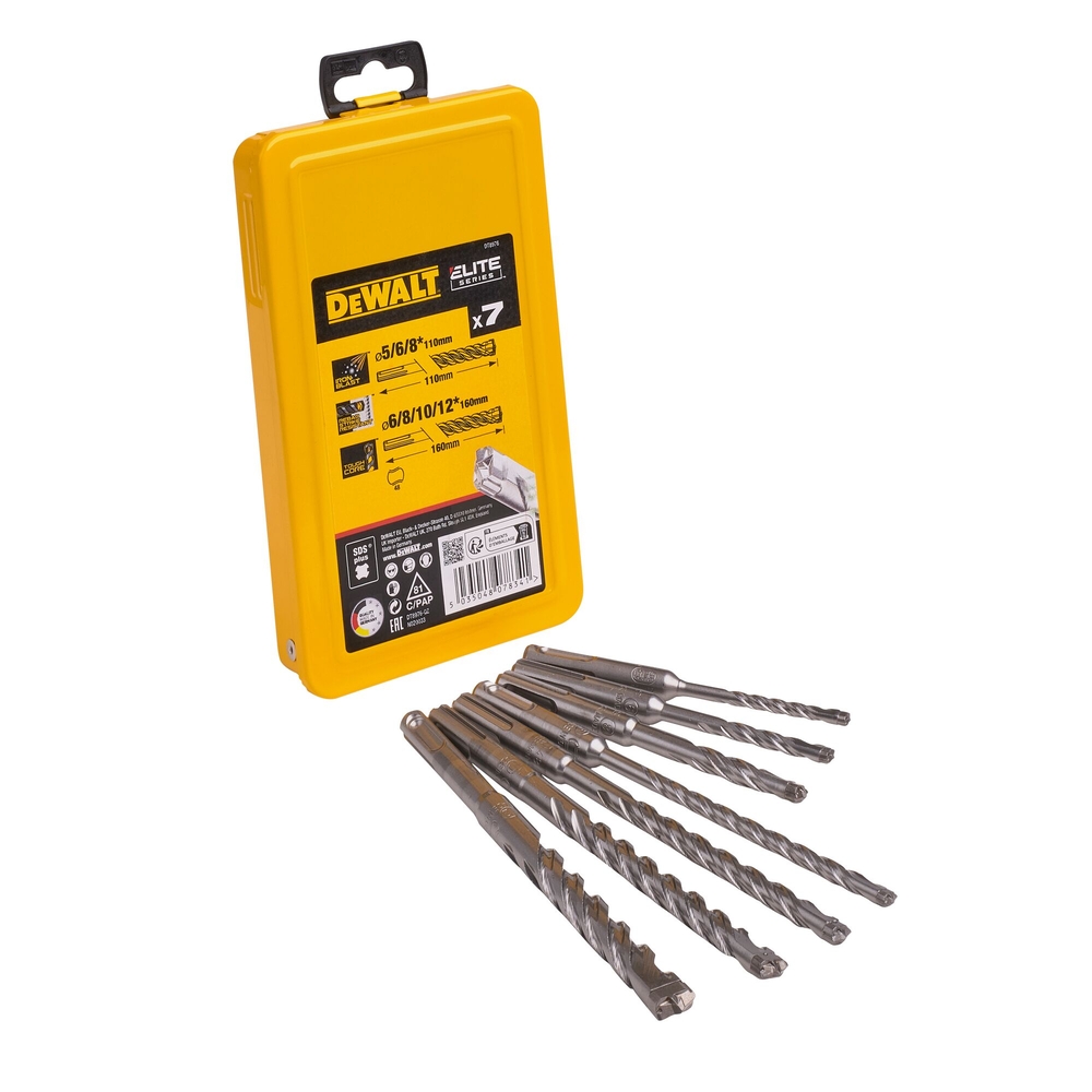 Coffret de 7 forets SDS-Plus carbure XLR diamètre : 5, 6 (x2), 8 (x2), 10, 12 mm - DT8976-QZ - DEWALT