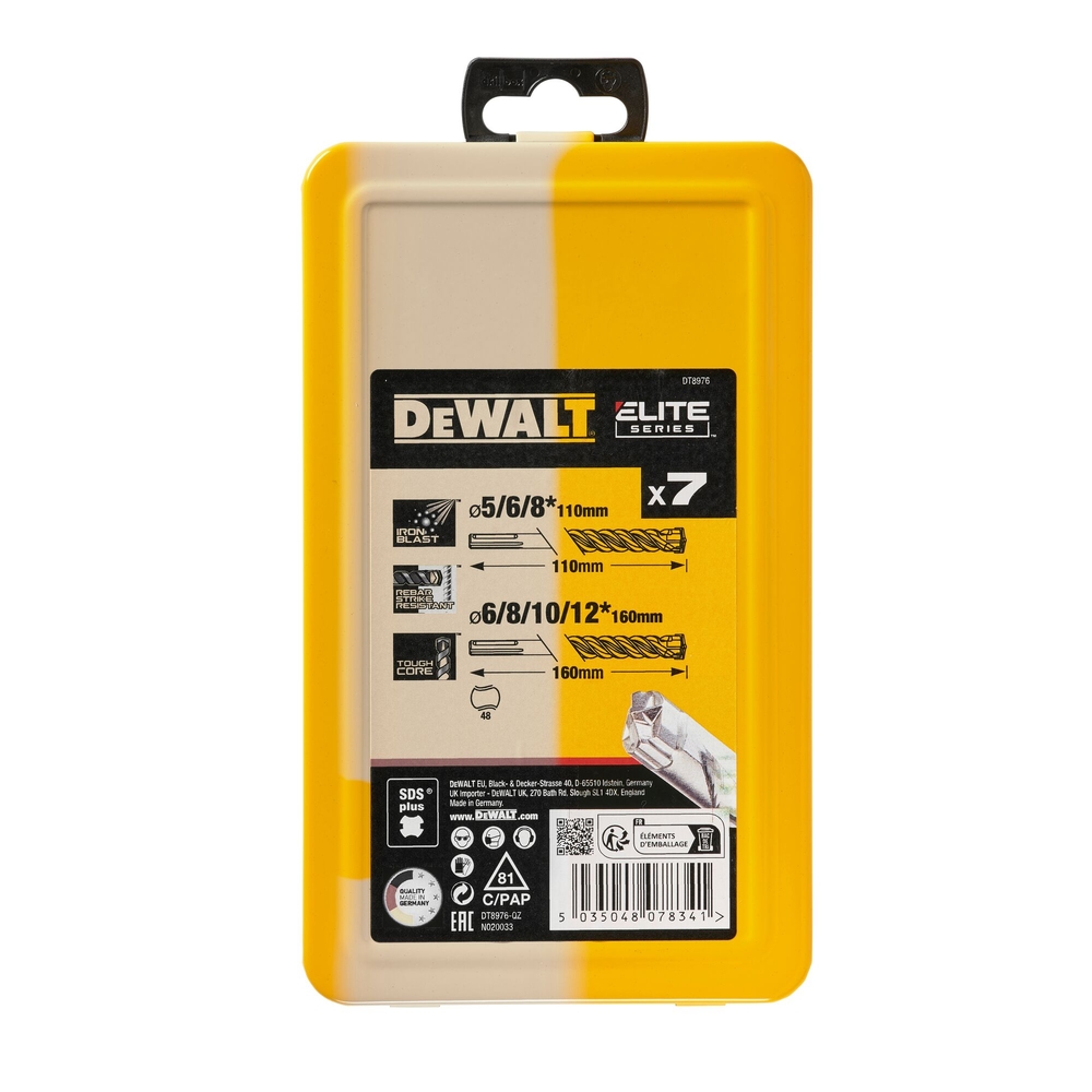 Coffret de 7 forets SDS-Plus carbure XLR diamètre : 5, 6 (x2), 8 (x2), 10, 12 mm - DT8976-QZ - DEWALT