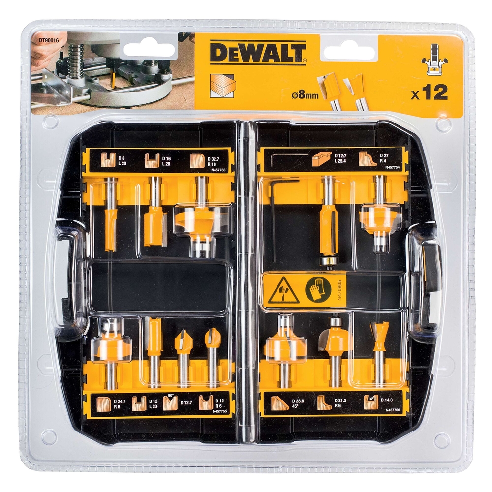 Coffret de 12 fraises de défonceuse diamètre 8 mm - DT90016-QZ - DEWALT