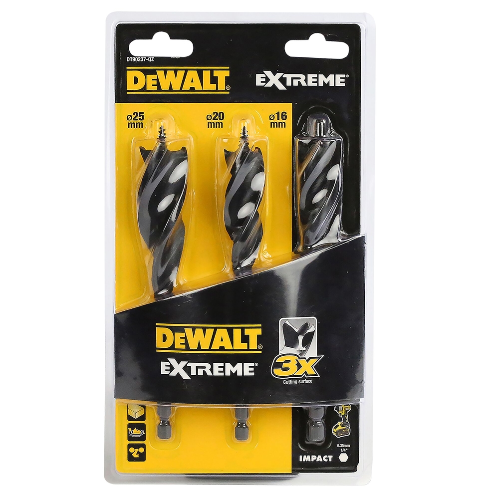 3 mèches à bois 3 pointes Extreme diamètre 16, 20, 25 mm - DT90237-QZ - DEWALT