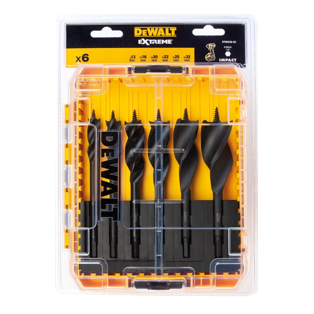 Coffret TOUGHCASE de 6 mèches à bois 3 pointes Extreme - DT90238-QZ - DEWALT