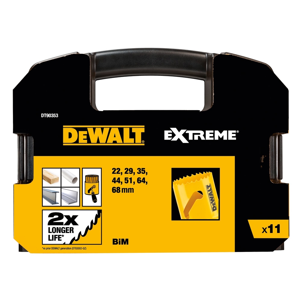 Coffret 7 scies cloche + petit et large mandrin QUICK CHANGE et 2 mèches pilotes - DT90353-QZ - DEWALT