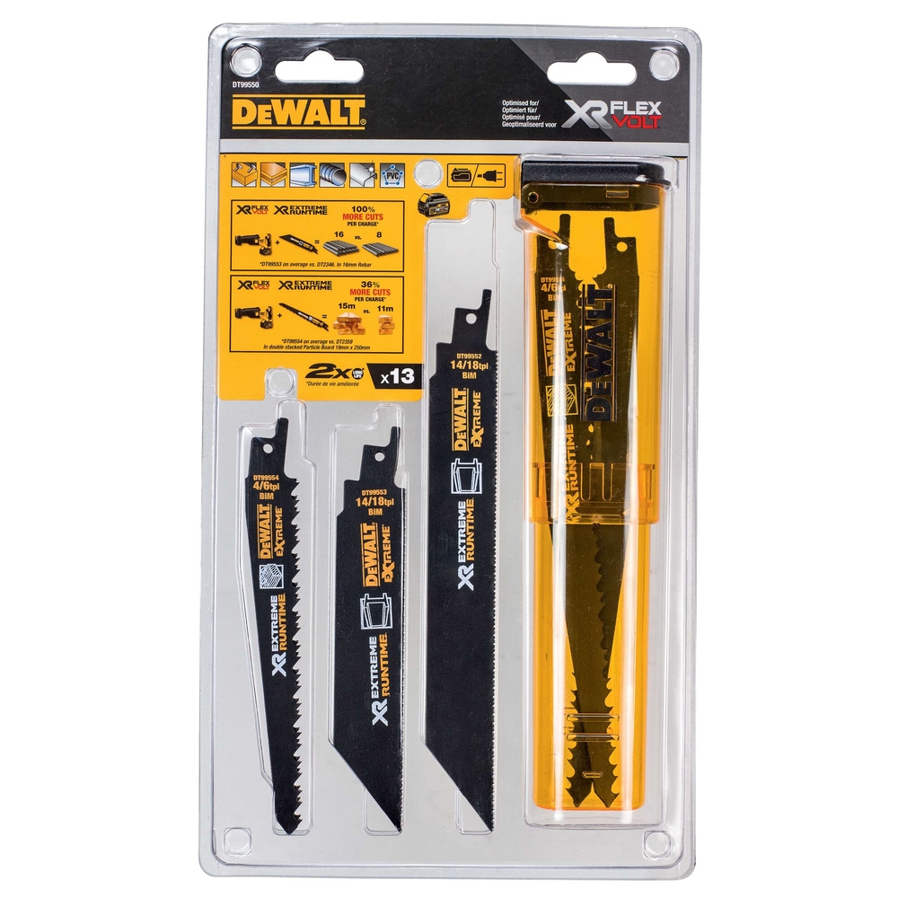 Coffret de 13 lames de scie sabre XR Runtime pour la coupe du bois et du métal - DT99550-QZ - DEWALT