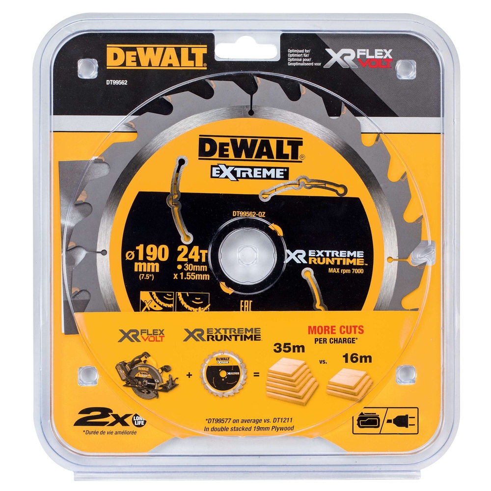 Lame de scie circulaire 190x30 mm, 24 dents, ATB/tronçonnage, angle d'attaque 25 - DT99562-QZ - DEWALT