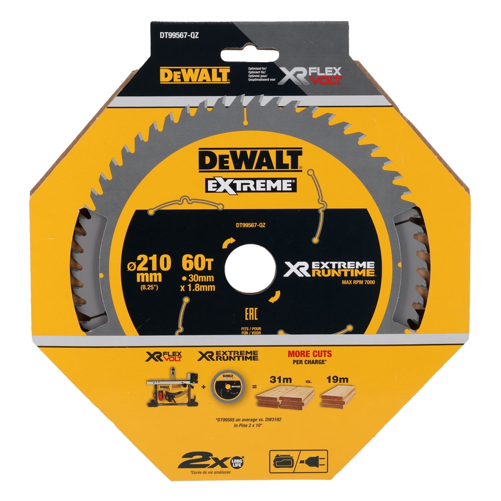Lame de scie circulaire stationnaire carbure XR Runtime, 210 x 30 mm, 60 dents - DT99567-QZ - DEWALT