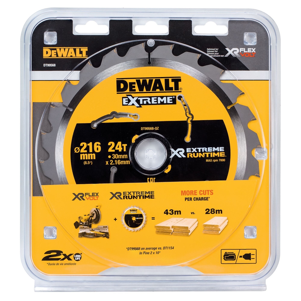 Lame de scie circulaire stationnaire carbure XR Runtime, 216 x 30 mm, 24 dents - DT99568-QZ - DEWALT