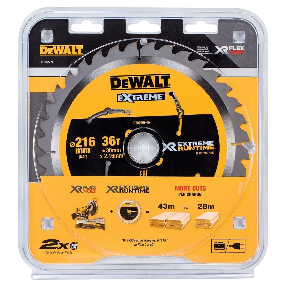 Lame de scie circulaire stationnaire carbure XR Runtime, 216 x 30 mm, 36 dents - DT99569-QZ - DEWALT